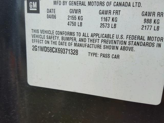 2G1WD58CX69371328 - 2006 CHEVROLET IMPALA SUP Қара фото 10