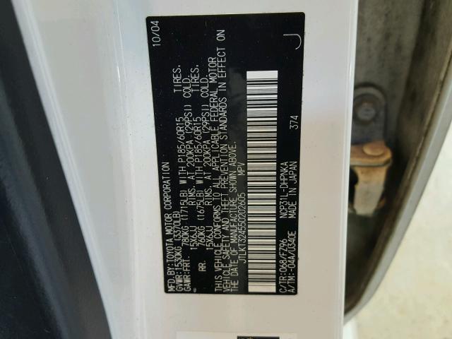 JTLKT324550202605 - 2005 TOYOTA SCION XB Ақ фото 10