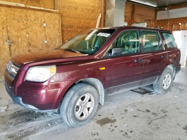 5FNYF18107B026355 - 2007 HONDA PILOT LX BURGUNDY photo 2