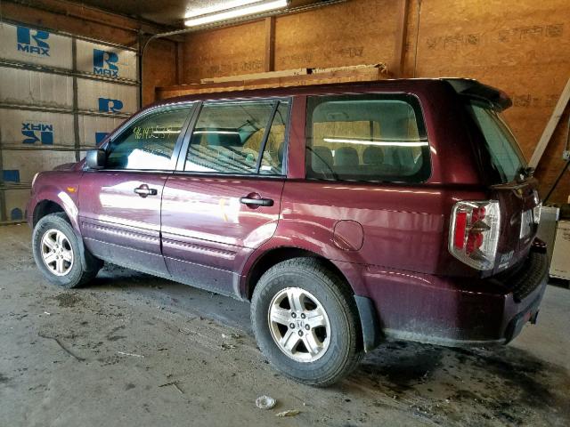 5FNYF18107B026355 - 2007 HONDA PILOT LX BURGUNDY photo 3