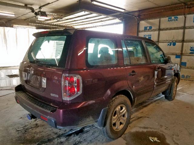 5FNYF18107B026355 - 2007 HONDA PILOT LX BURGUNDY photo 4