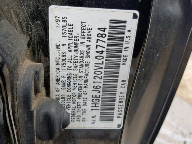 1HGEJ6120VL047784 - 1997 HONDA CIVIC DX BLACK photo 10