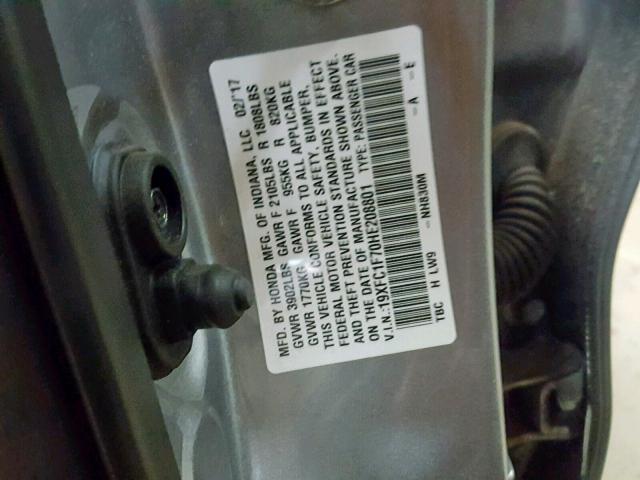 19XFC1F70HE208801 - 2017 HONDA CIVIC EXL 银色 照片 10