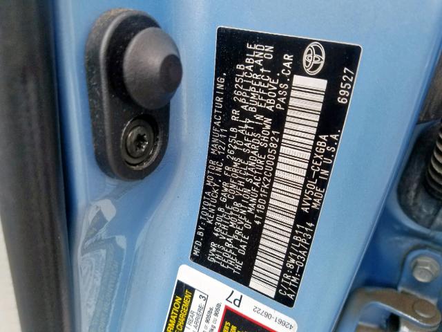 4T1BD1FK2CU005821 - 2012 TOYOTA CAMRY HYBR BLUE photo 10