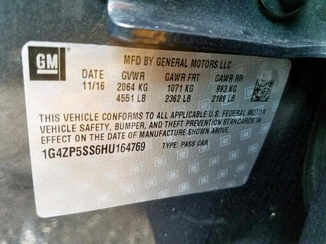 1G4ZP5SS6HU164769 - 2017 BUICK LACROSSE E GRAY photo 10