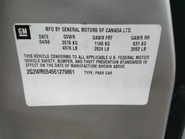 2G2WR554561279861 - 2006 PONTIAC GRAND PRIX SILVER photo 10