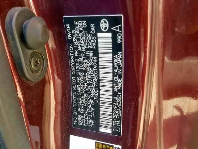 JTKDE177450019744 - 2005 TOYOTA SCION TC იასამნისფერი ფოტო 10