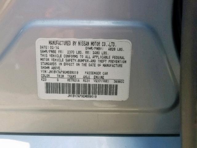 JN1BV7AP9EM689019 - 2014 INFINITI Q50 BASE SILVER photo 10