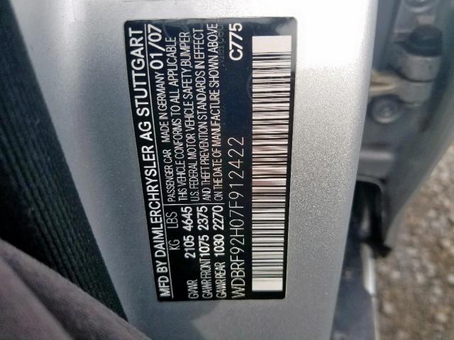 WDBRF92H07F912422 - 2007 MERCEDES-BENZ C 280 4MAT SILVER photo 10