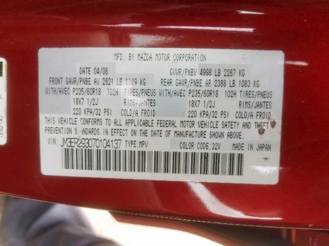 JM3ER293070104137 - 2007 MAZDA CX-7 RED photo 10