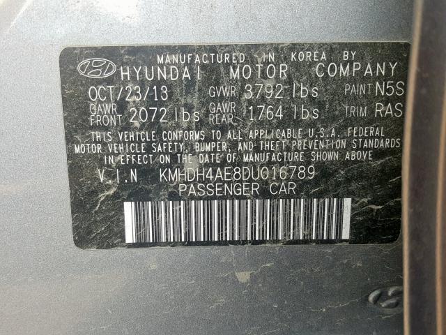 KMHDH4AE8DU016789 - 2013 HYUNDAI ELANTRA GL SILVER photo 10