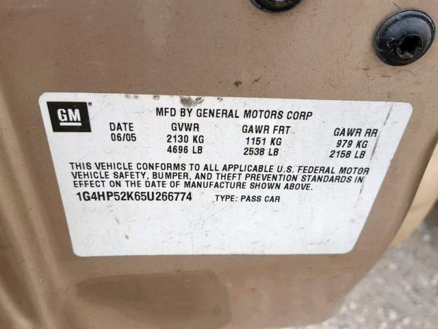 1G4HP52K65U266774 - 2005 BUICK LESABRE CU BEIGE photo 10