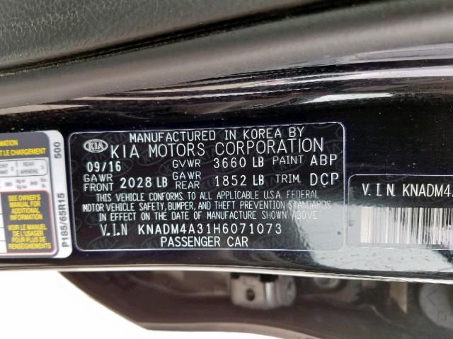 KNADM4A31H6071073 - 2017 KIA RIO LX BLACK photo 10