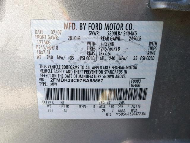 2FMDK38C97BA65557 - 2007 FORD EDGE SEL SILVER photo 10