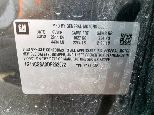 1G11C5SA3DF262072 - 2013 CHEVROLET MALIBU 1LT 灰色 照片 10