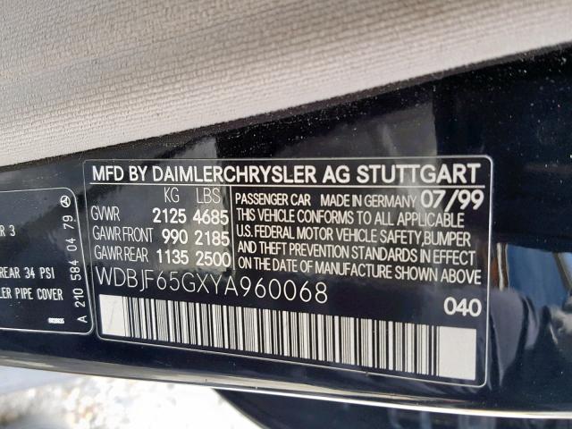 WDBJF65GXYA960068 - 2000 MERCEDES-BENZ E 320 BLACK photo 10