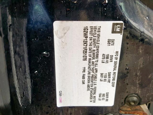 1G2WP12K71F251076 - 2001 PONTIAC GRAND PRIX BLUE photo 10