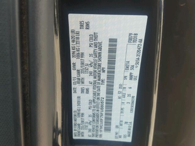 1FMCU0F76FUB80572 - 2015 FORD ESCAPE S BLACK photo 10