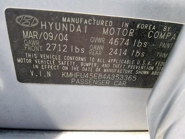 KMHFU45E84A353365 - 2004 HYUNDAI XG 350 GRAY photo 10