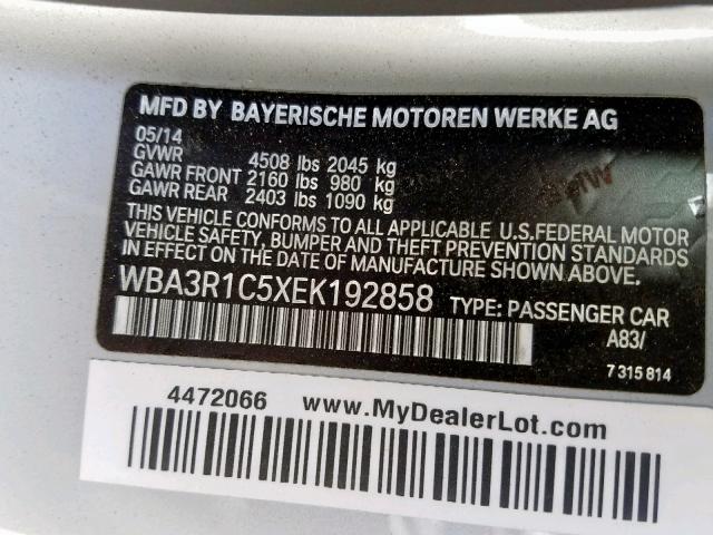 WBA3R1C5XEK192858 - 2014 BMW 435 I SILVER photo 10