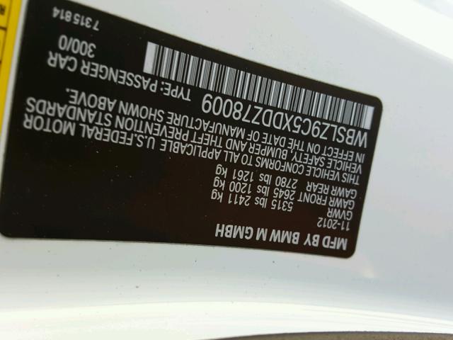 WBSLZ9C5XDDZ78009 - 2013 BMW M6 WHITE photo 10