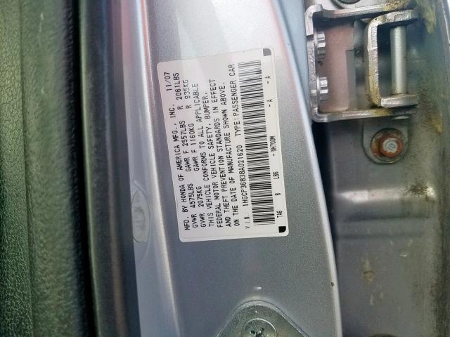 1HGCP36838A021620 - 2008 HONDA ACCORD EXL SILVER photo 10