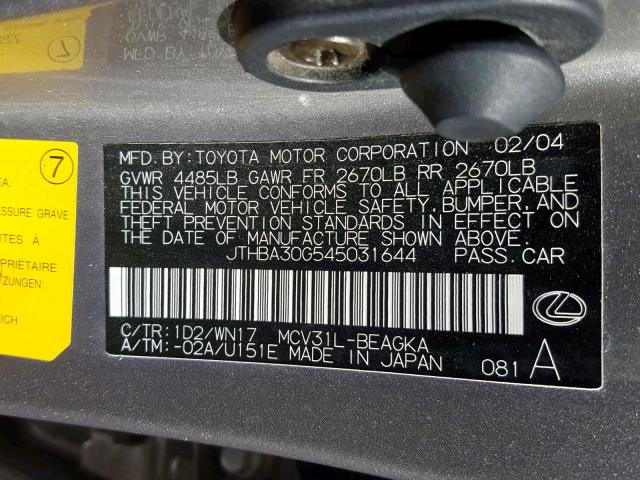 JTHBA30G545031644 - 2004 LEXUS ES 330 SILVER photo 10