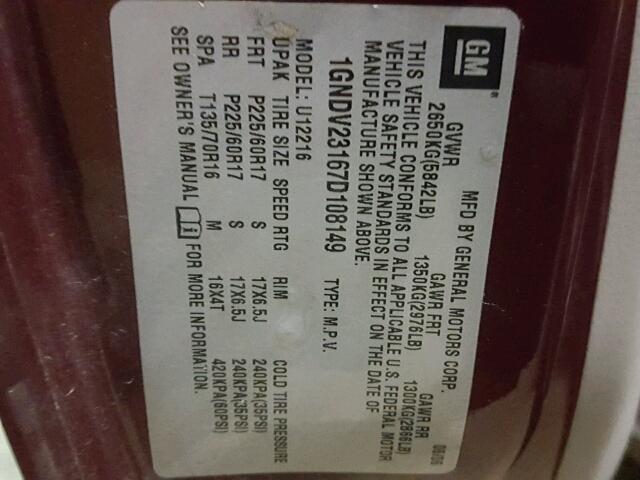 1GNDV23167D108149 - 2007 CHEVROLET UPLANDER L Bordo foto 10