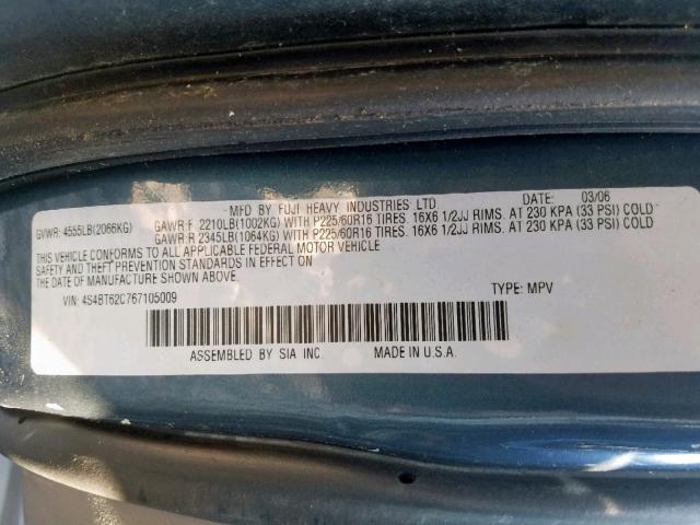 4S4BT62C767105009 - 2006 SUBARU BAJA SPORT BLUE photo 10