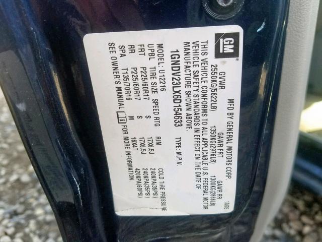 1GNDV23LB6D154633 - 2006 CHEVROLET UPLANDER L 蓝色 照片 10