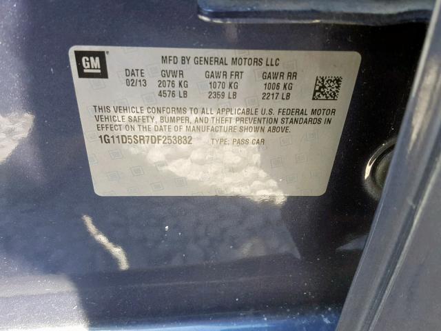 1G11D5SR7DF253832 - 2013 CHEVROLET MALIBU 1LT BLUE photo 10