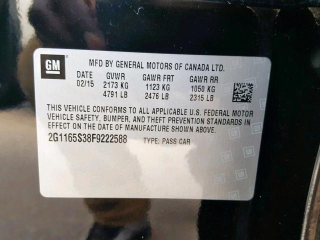 2G1165S38F9222588 - 2015 CHEVROLET IMPALA LTZ BLACK photo 10