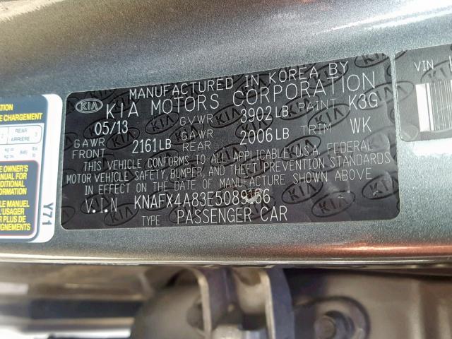 KNAFX4A83E5089166 - 2014 KIA FORTE EX GRAY photo 10