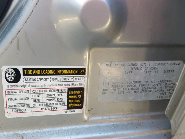 KL1TD62685B362781 - 2005 CHEVROLET AVEO BASE Сұр фото 10