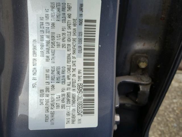 JM3TB38V780154569 - 2008 MAZDA CX-9 GRAY photo 10