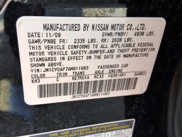 JN1CY0AP7AM911683 - 2010 INFINITI M35 BASE BLACK photo 10