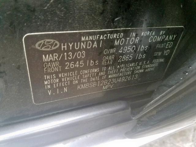 KM8SB12B23U492613 - 2003 HYUNDAI SANTA FE G BLACK photo 10