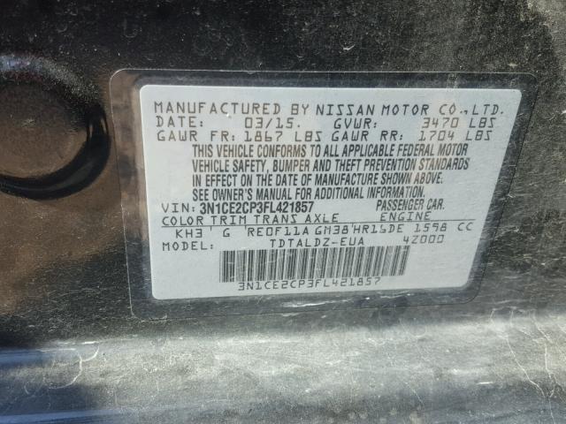 3N1CE2CP3FL421857 - 2015 NISSAN VERSA NOTE BLACK photo 10