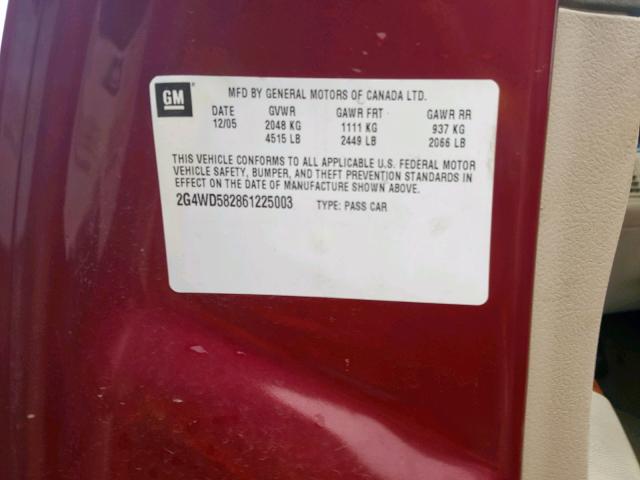 2G4WD582861225003 - 2006 BUICK LACROSSE C MAROON photo 10