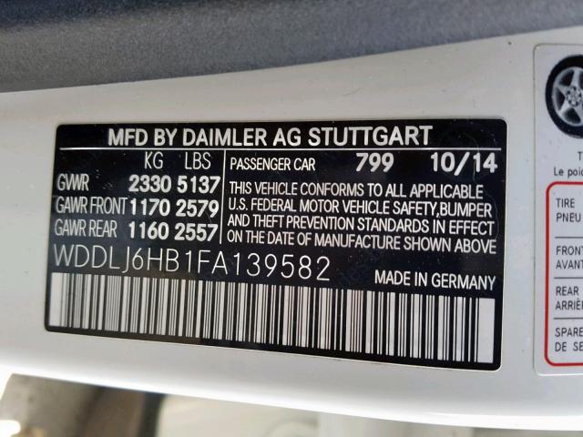 WDDLJ6HB1FA139582 - 2015 MERCEDES-BENZ CLS 400 4M WHITE photo 10