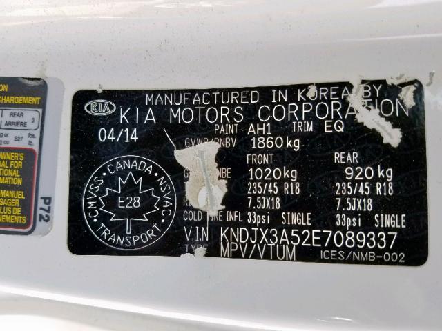 KNDJX3A52E7089337 - 2014 KIA SOUL ! WHITE photo 10