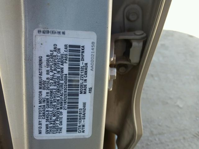 2T1KR32E93C045084 - 2003 TOYOTA COROLLA MA SILVER photo 10