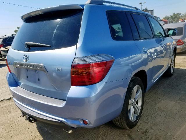 JTEDS43A082017075 - 2008 TOYOTA HIGHLANDER BLUE photo 4