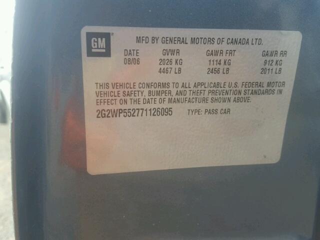 2G2WP552771126095 - 2007 PONTIAC GRAND PRIX BLUE photo 10