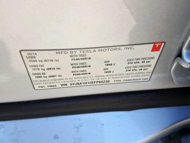 5YJSA1H12EFP65230 - 2014 TESLA MODEL S فضي صورة 10