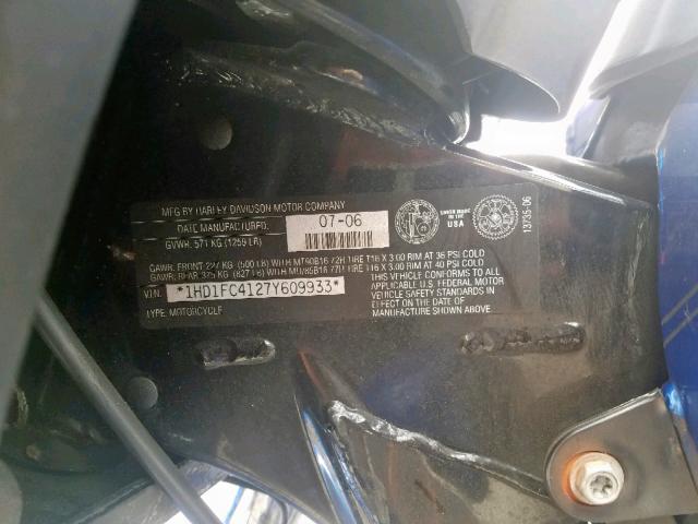 1HD1FC4127Y609933 - 2007 HARLEY-DAVIDSON FLHTCUI BLUE photo 10