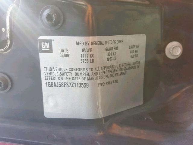 1G8AJ58F37Z113559 - 2007 SATURN ION LEVEL BURGUNDY photo 10