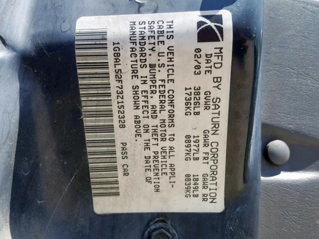 1G8AL52F73Z152328 - 2003 SATURN ION LEVEL BLUE photo 10