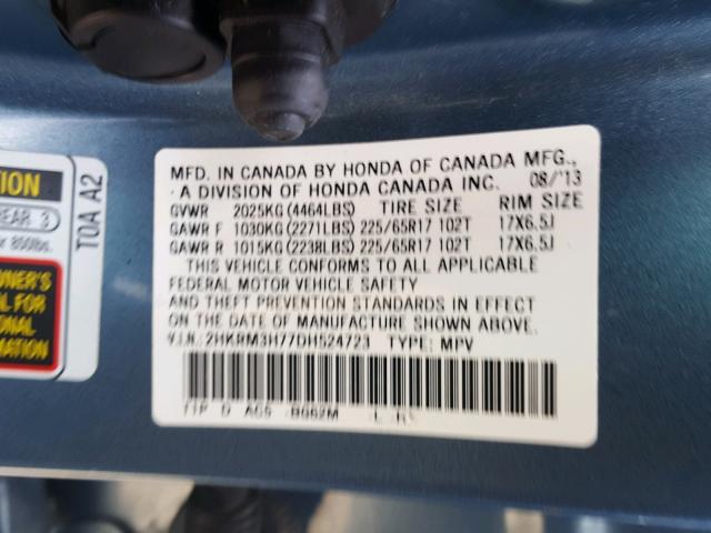 2HKRM3H77DH524723 - 2013 HONDA CR-V EXL BLUE photo 10