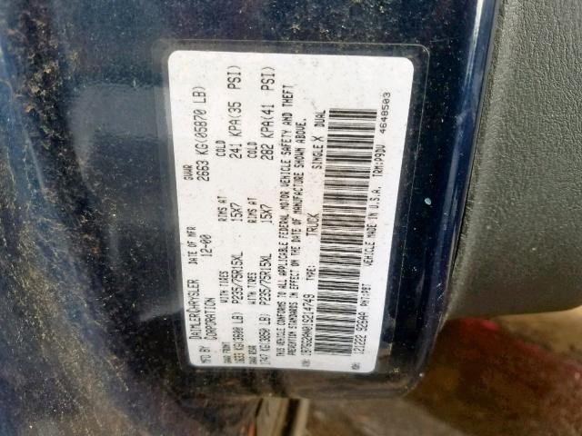 1B7GG2AN01S214749 - 2001 DODGE DAKOTA QUA BLUE photo 10